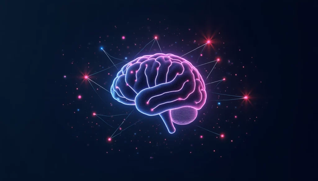 sleek digital illustration with geometric data-flow patterns and minimalist UI-inspired elements, digital brain with int…