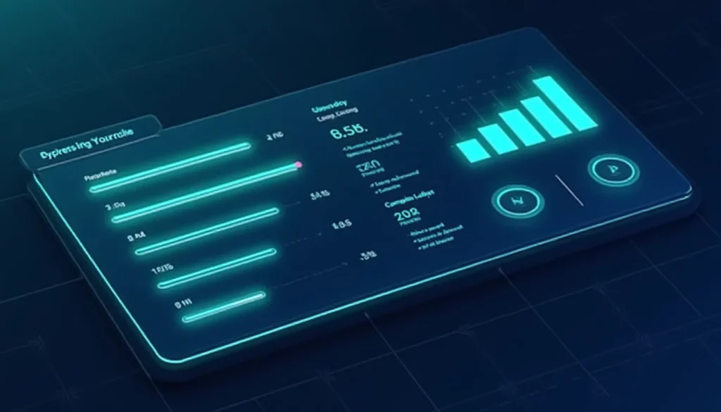 Sleek dashboard panel displaying stacked horizontal bar charts and circular speed gauges arranged in a clean grid layout…